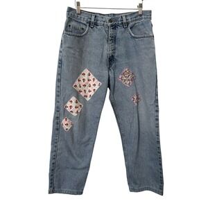 Vintage Upcycled Patchwork Jeans Womens Light Wash Blue Mom Straight‎ Leg 90s